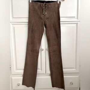 🤎 Natacha et Vanessa Taupe Stretch Suede Lace-Up Pants ❤️‍🔥 4